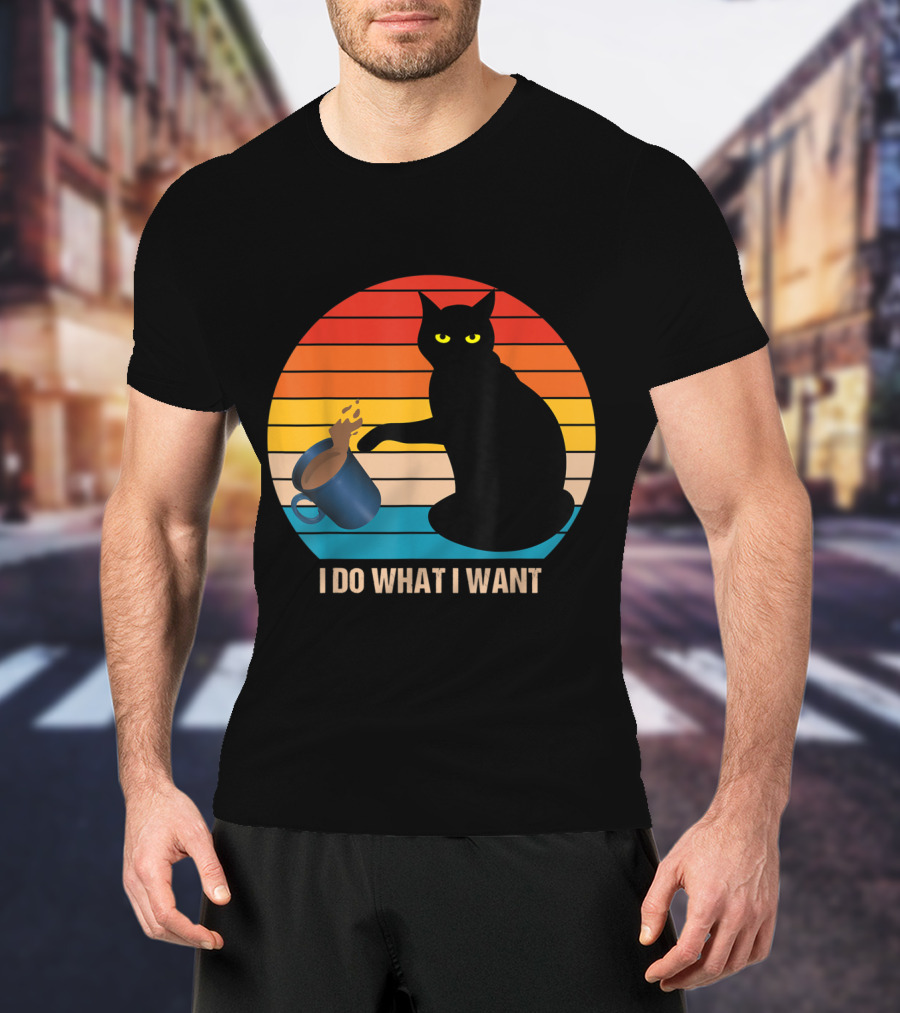 Funny Vintage Cat Do What I Want Cat Lover Retro Sunset T-Shirt