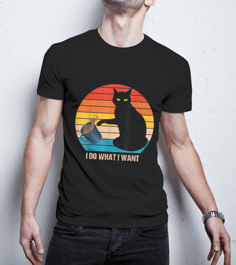 Funny Vintage Cat Do What I Want Cat Lover Retro Sunset T-Shirt