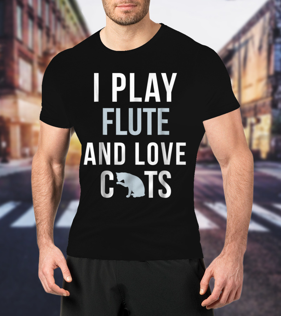 Flute Playing Enthusiast Who Loves Cats With A Playful Pose T-Shirt