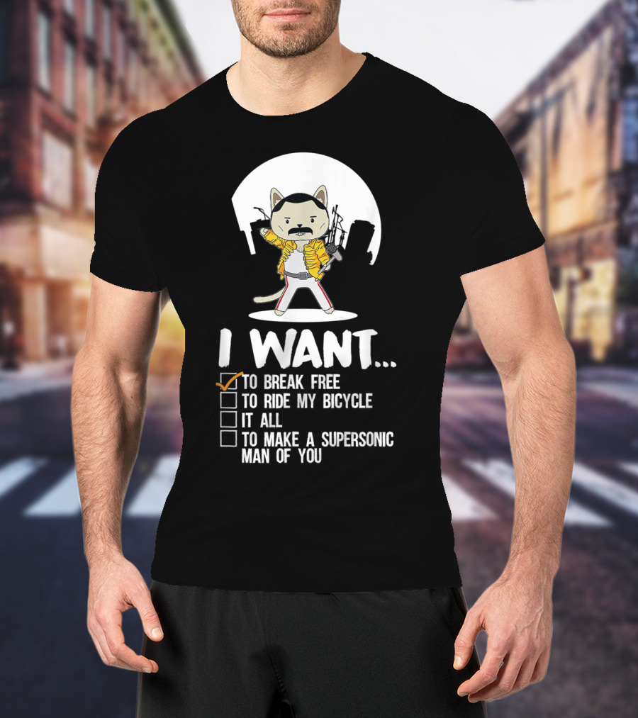 I Want To Break Free Funny Cat Costume Parody Iconic Rock Concept T-Shirt