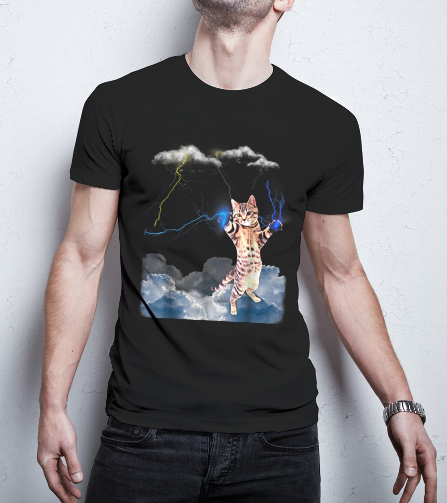 Lightning Cat With Stormy Clouds And Electric Bolts T-Shirt
