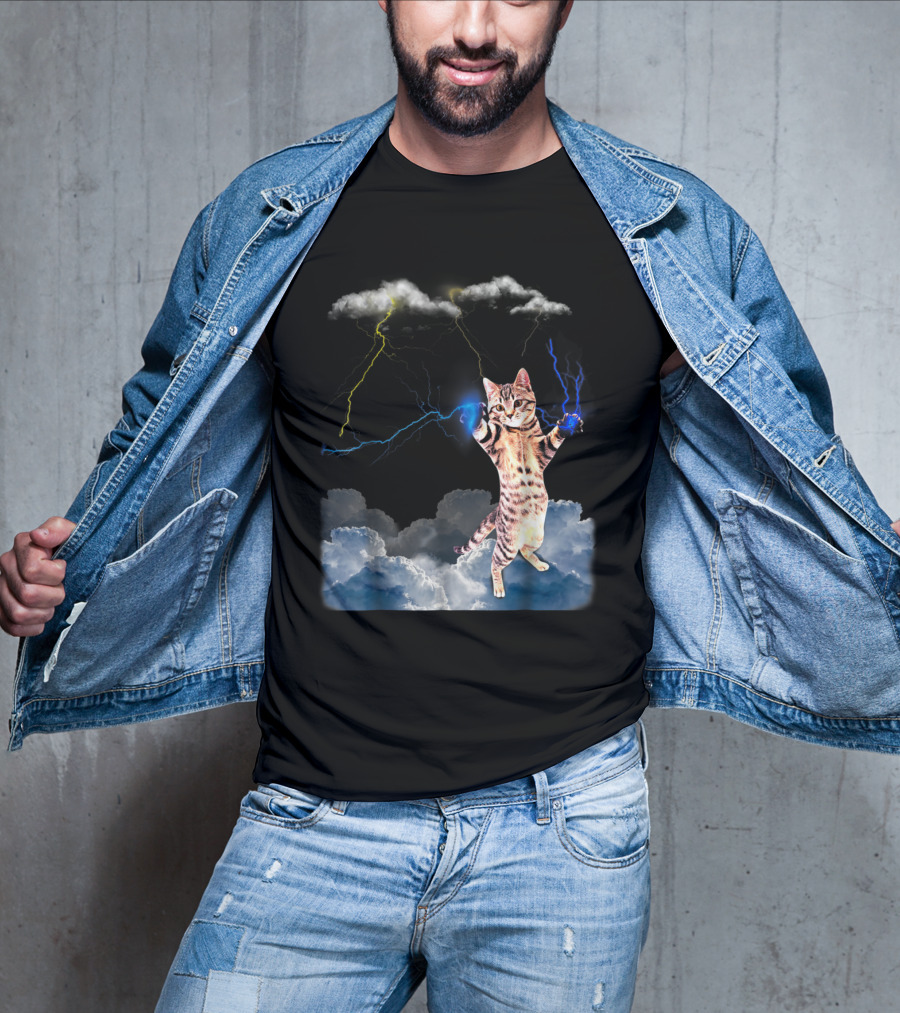 Lightning Cat With Stormy Clouds And Electric Bolts T-Shirt