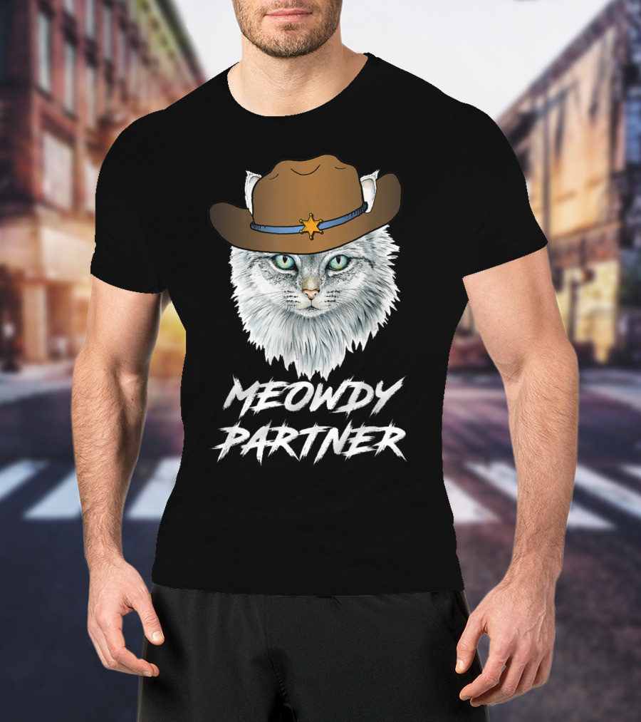 Meowdy Partner Cowboy Cat With Sheriff's Hat And Star Badge T-Shirt