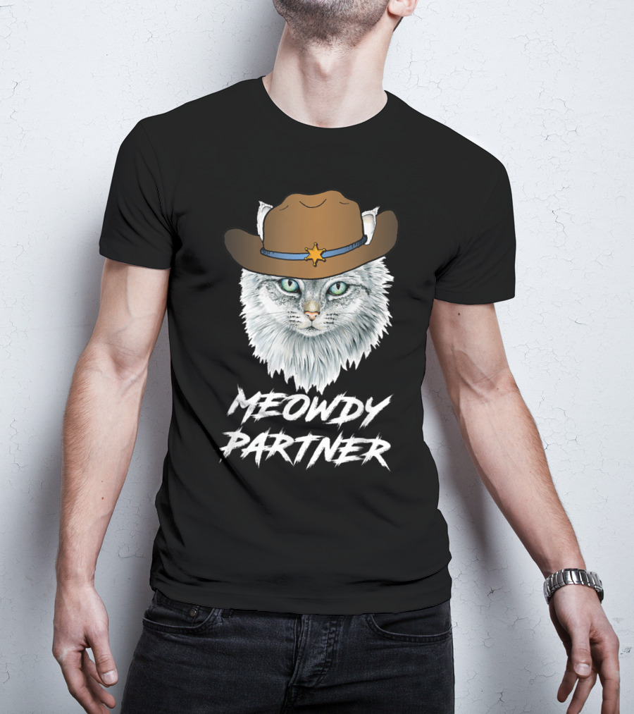 Meowdy Partner Cowboy Cat With Sheriff's Hat And Star Badge T-Shirt