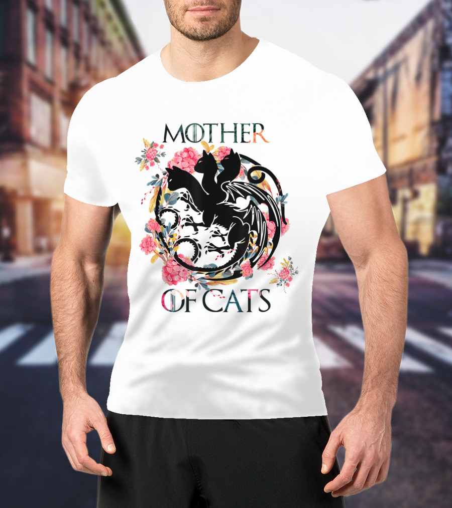 Mother Of Cats Floral Dragon Design For Cat Lovers T-Shirt