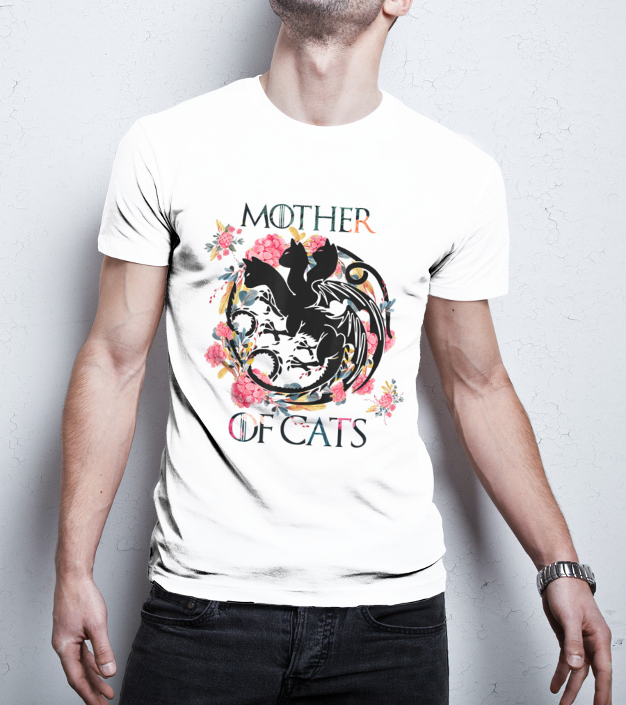 Mother Of Cats Floral Dragon Design For Cat Lovers T-Shirt