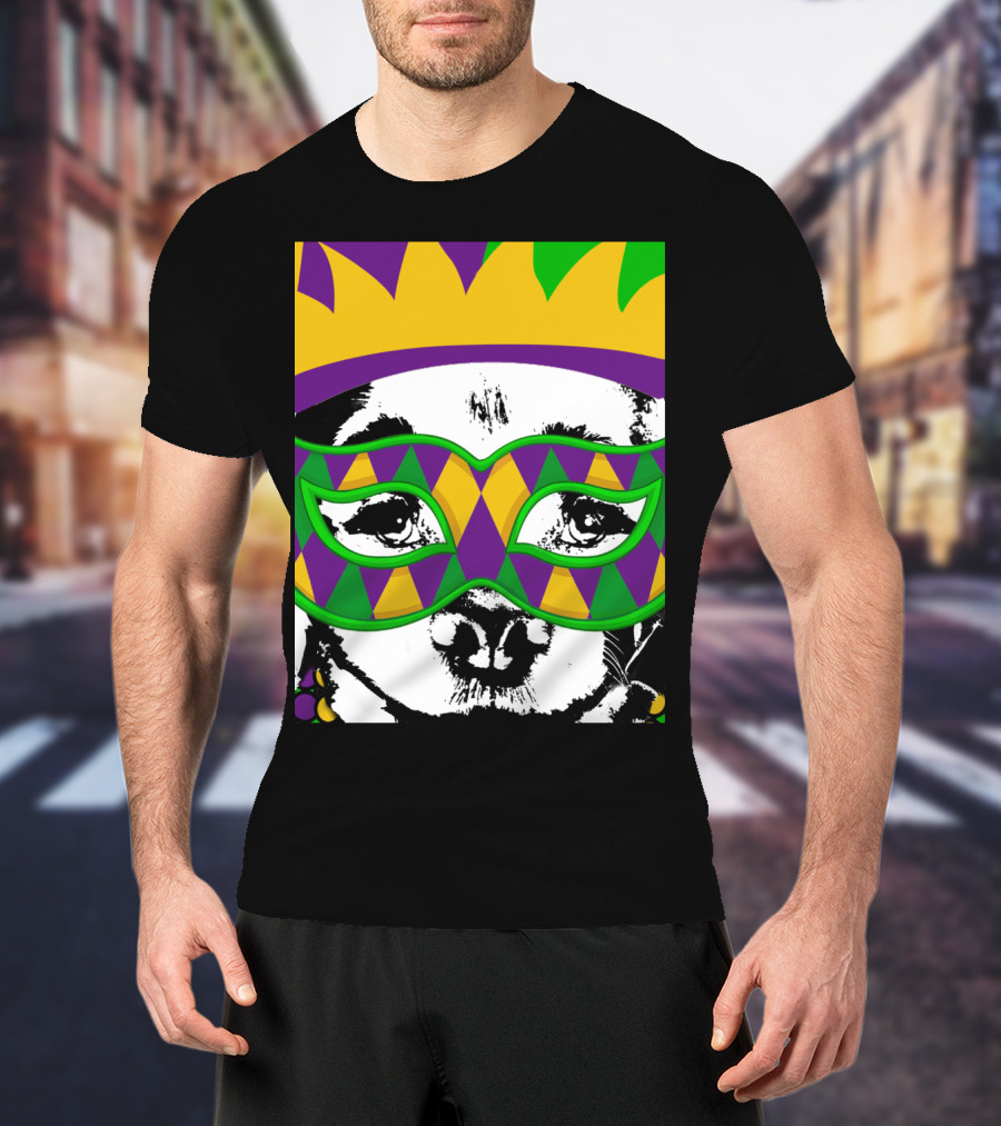 Mardi Gras Golden Retriever Dog Mask And Crown Colorful T-Shirt