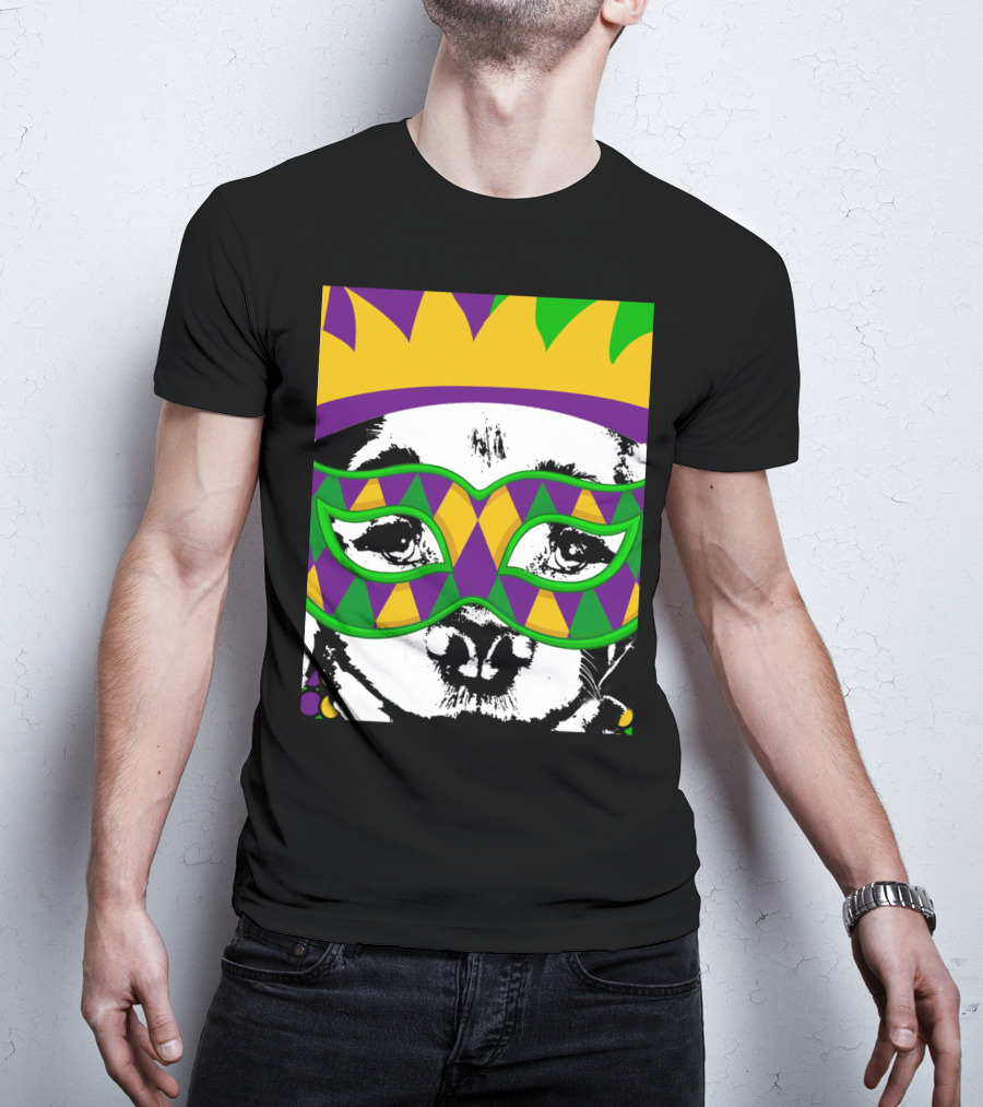 Mardi Gras Golden Retriever Dog Mask And Crown Colorful T-Shirt