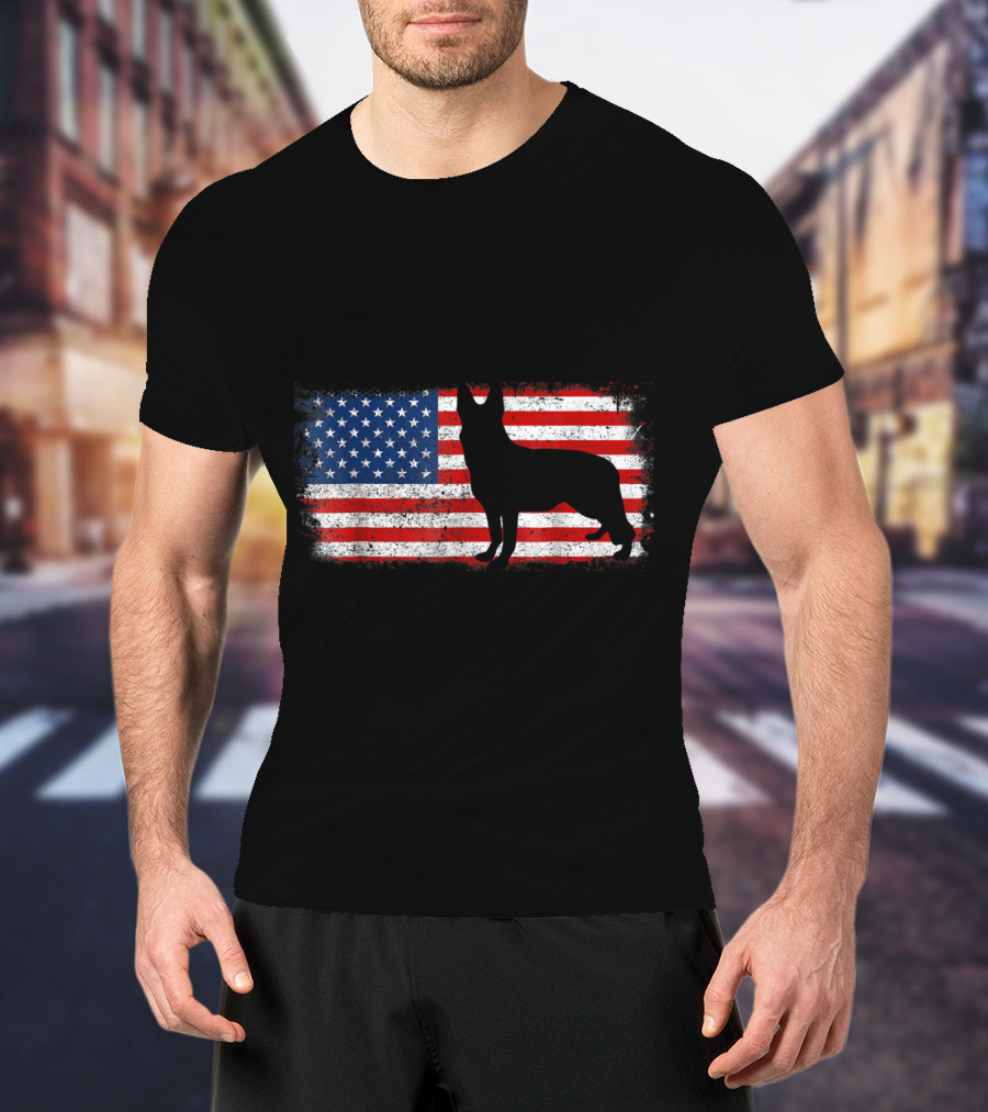 Patriotic German Shepherd American Flag Silhouette Vintage T-Shirt