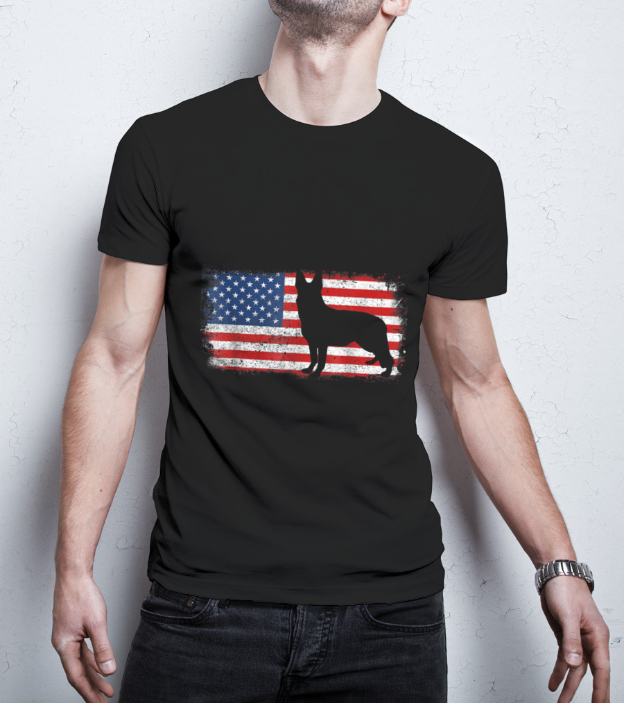 Patriotic German Shepherd American Flag Silhouette Vintage T-Shirt