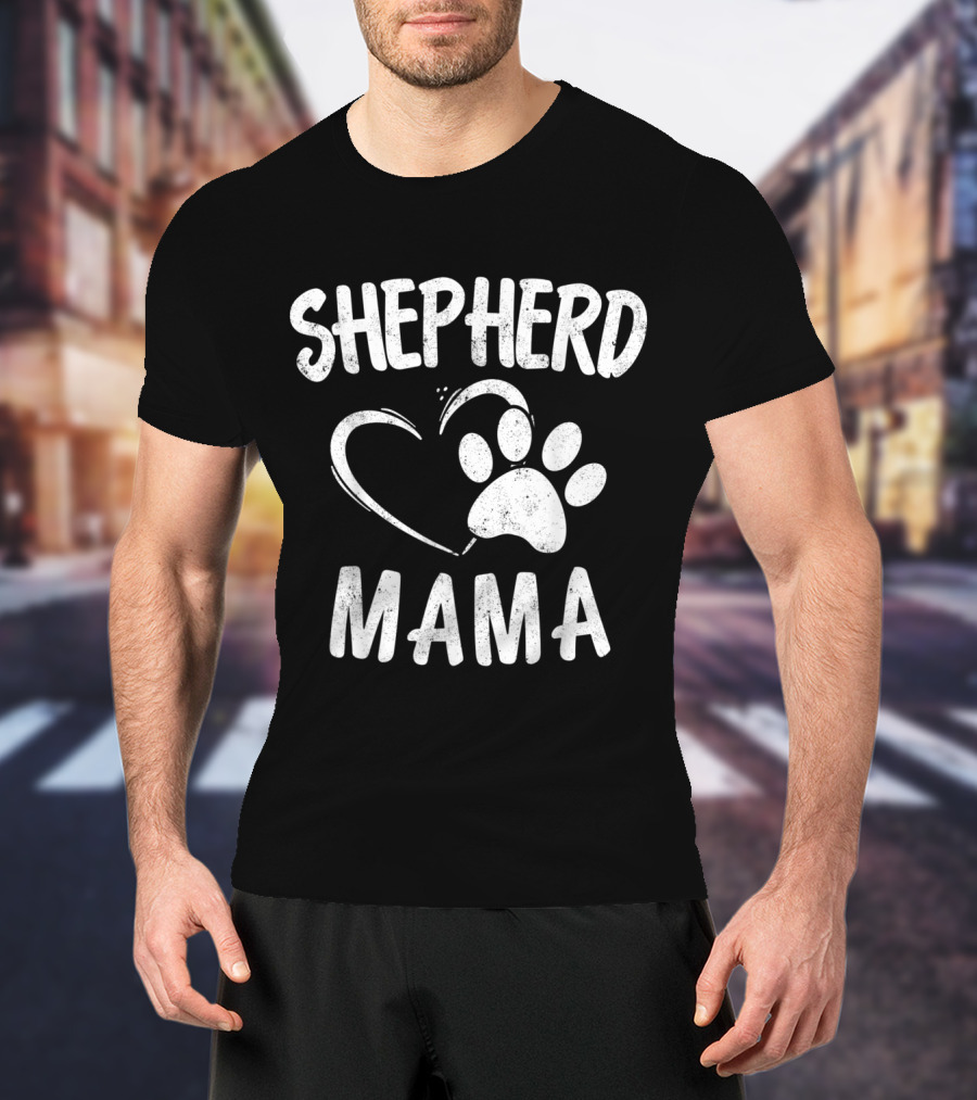 Shepherd Mama Heart Paw Print Dog Owner German Sheepdog Mom T-Shirt