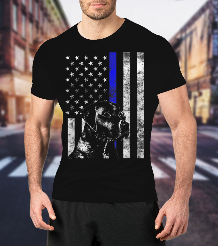 Thin Blue Line Flag K9 Labrador Retriever Police Dog American Flag T-Shirt