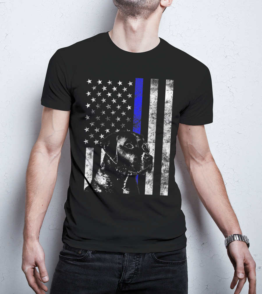 Thin Blue Line Flag K9 Labrador Retriever Police Dog American Flag T-Shirt