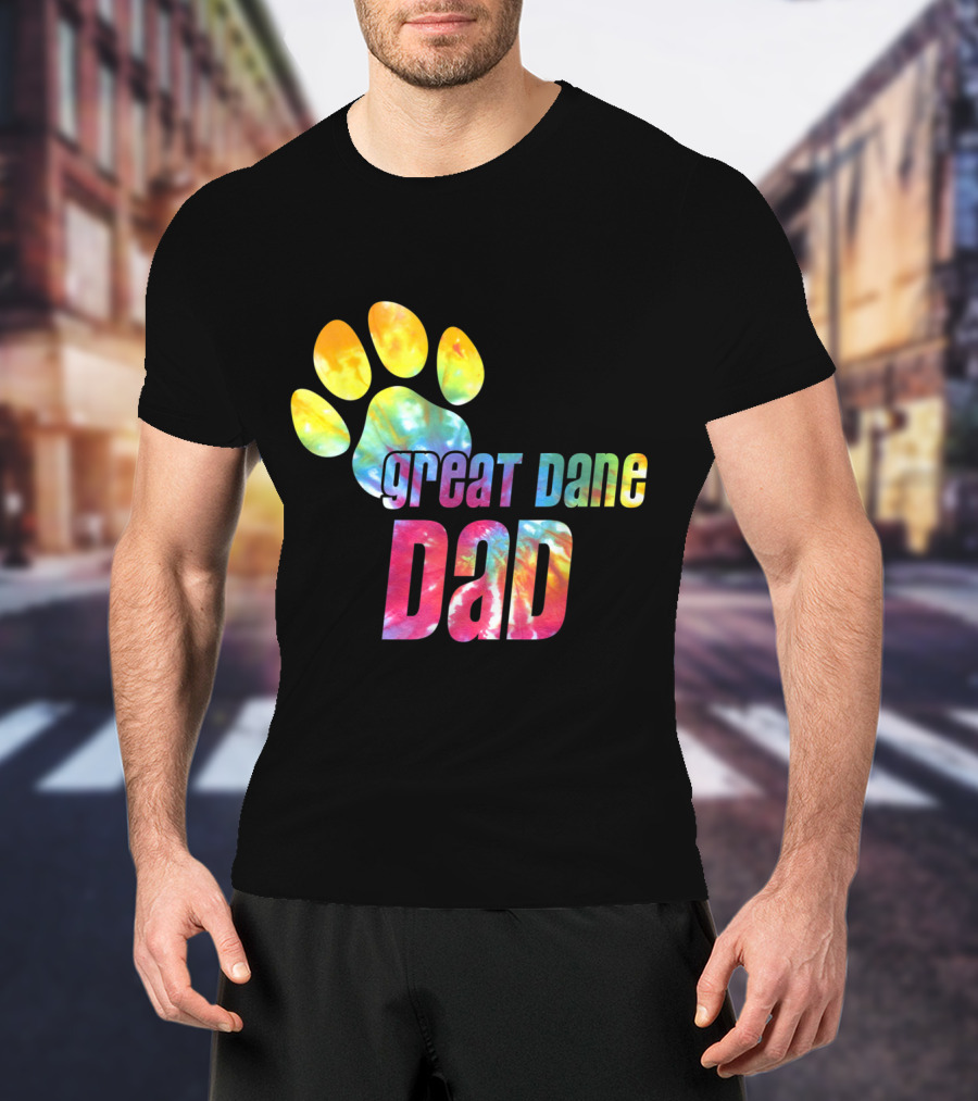 Great Dane Dad Tie Dye Paw Father's Day Dog Lovers T-Shirt