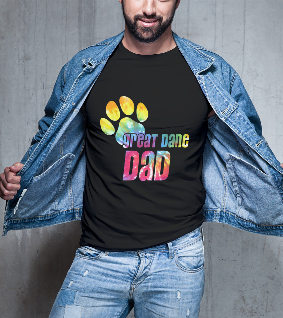 Great Dane Dad Tie Dye Paw Father's Day Dog Lovers T-Shirt