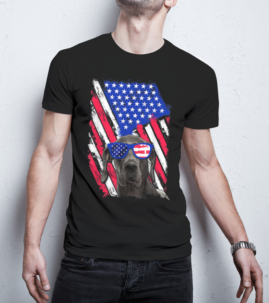 Vintage Distressed Great Dane With American USA Flag Sunglasses T-Shirt