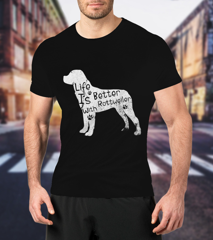 Vintage Life Is Better With Rottweiler Dog Funny Puppy Lover T-Shirt