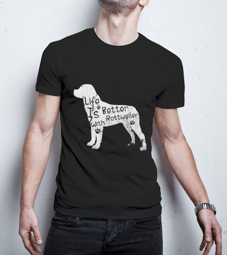 Vintage Life Is Better With Rottweiler Dog Funny Puppy Lover T-Shirt
