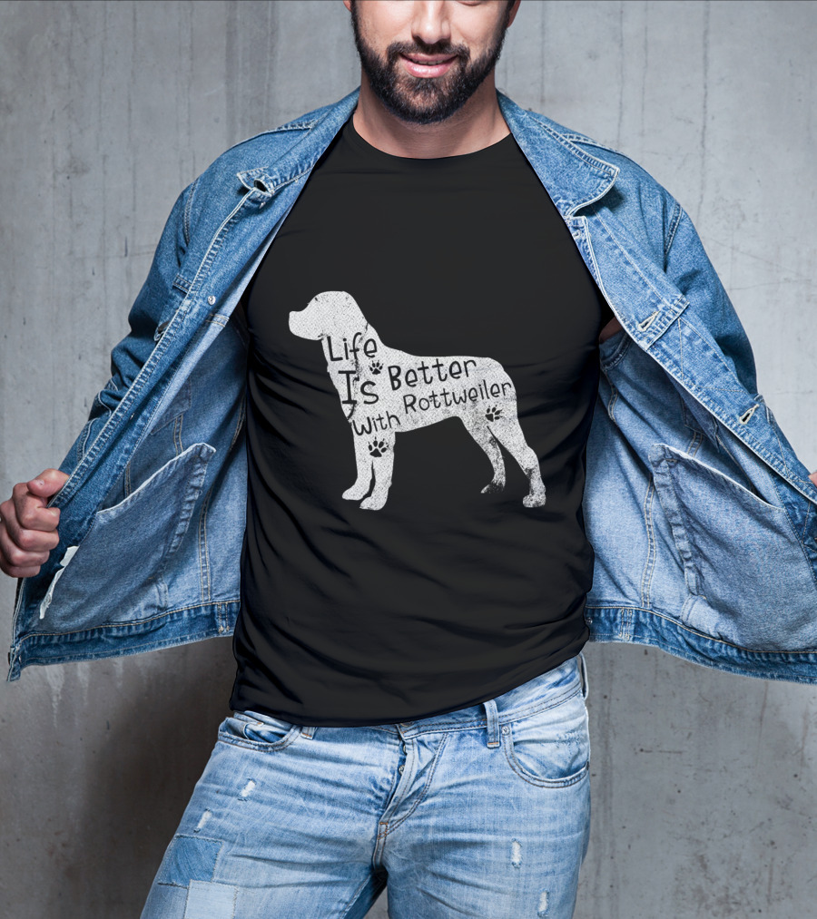Vintage Life Is Better With Rottweiler Dog Funny Puppy Lover T-Shirt