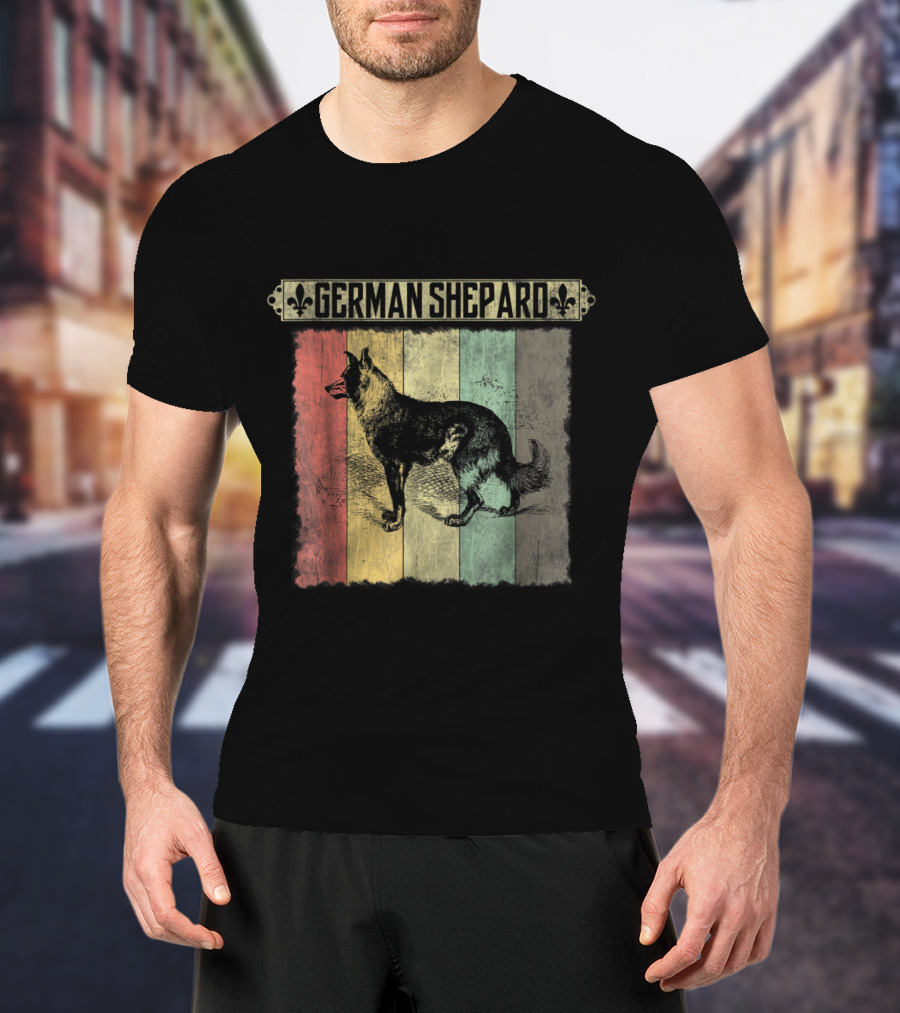 German Shepard Vintage Retro Distressed Style With Colorful Stripes T-Shirt