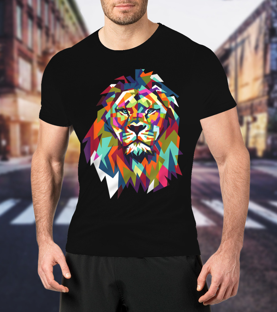 Cool Trendy Geometric Leo African Lion Cat T-Shirt