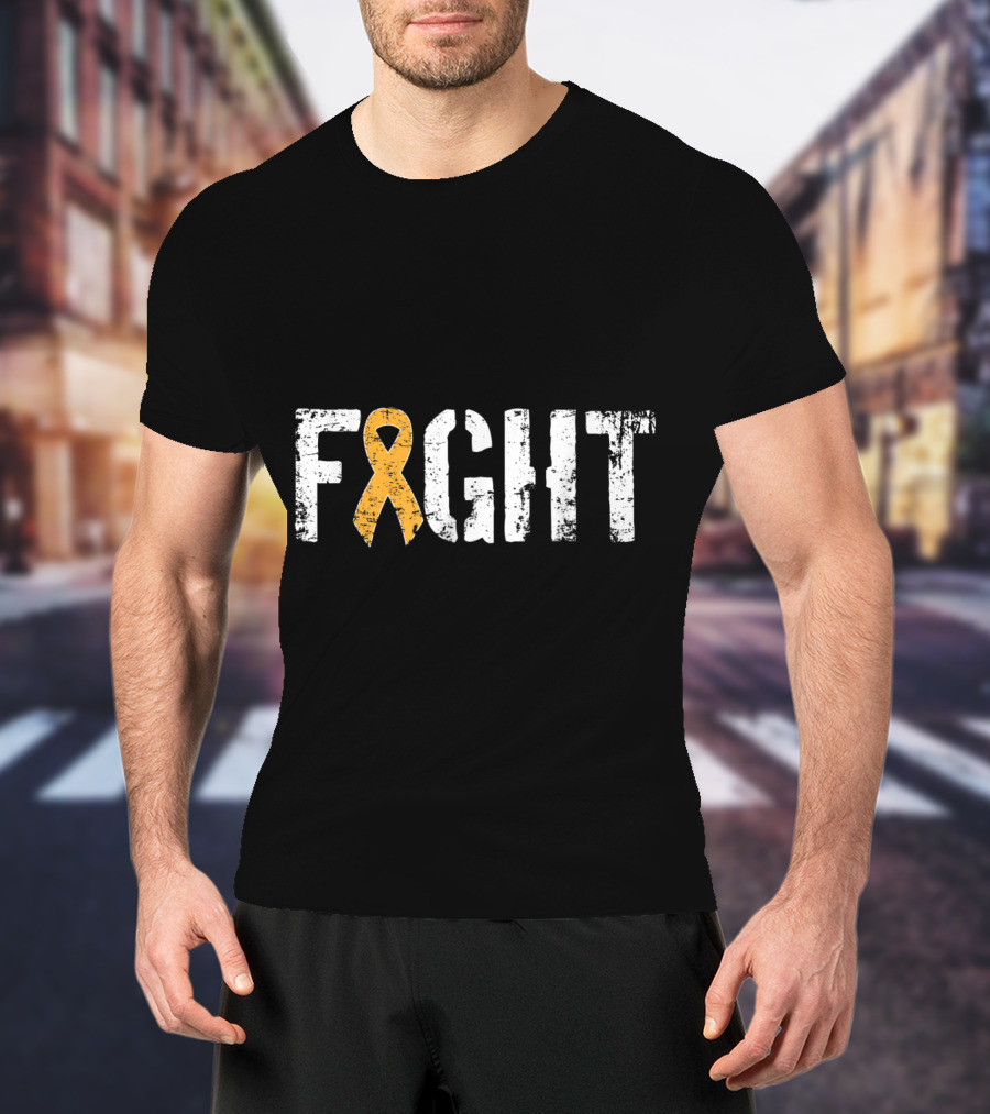 Fight Leukemia Cancer Awareness Ribbon In Military T-Shirt