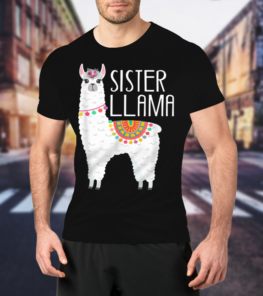 Sister Llama Funny Flower Crown Colorful Blanket T-Shirt