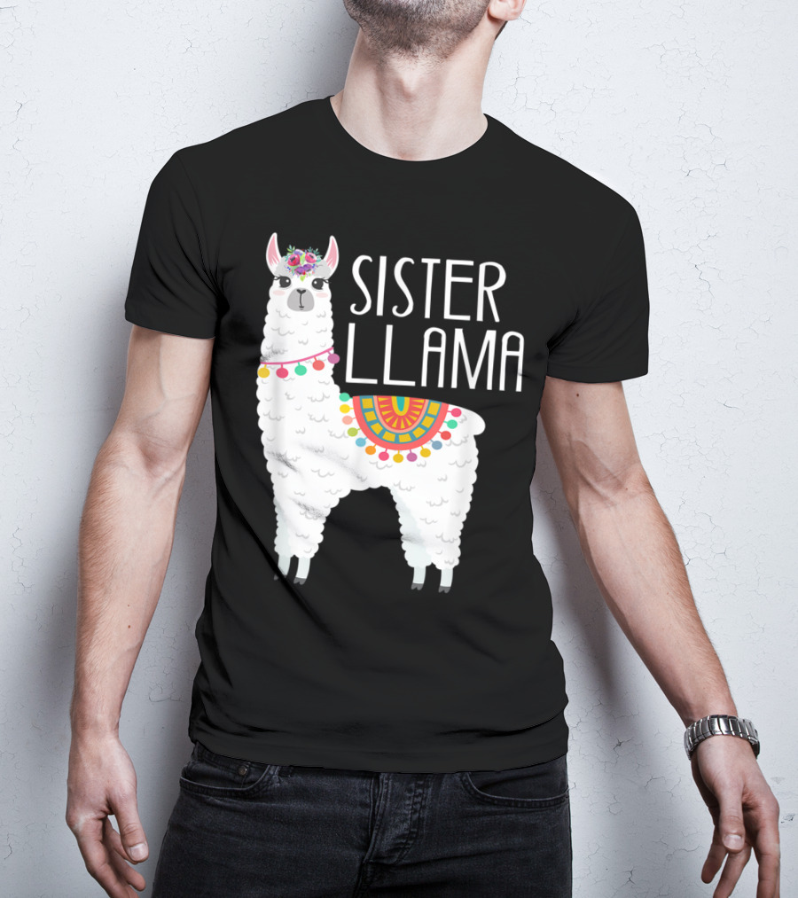 Sister Llama Funny Flower Crown Colorful Blanket T-Shirt