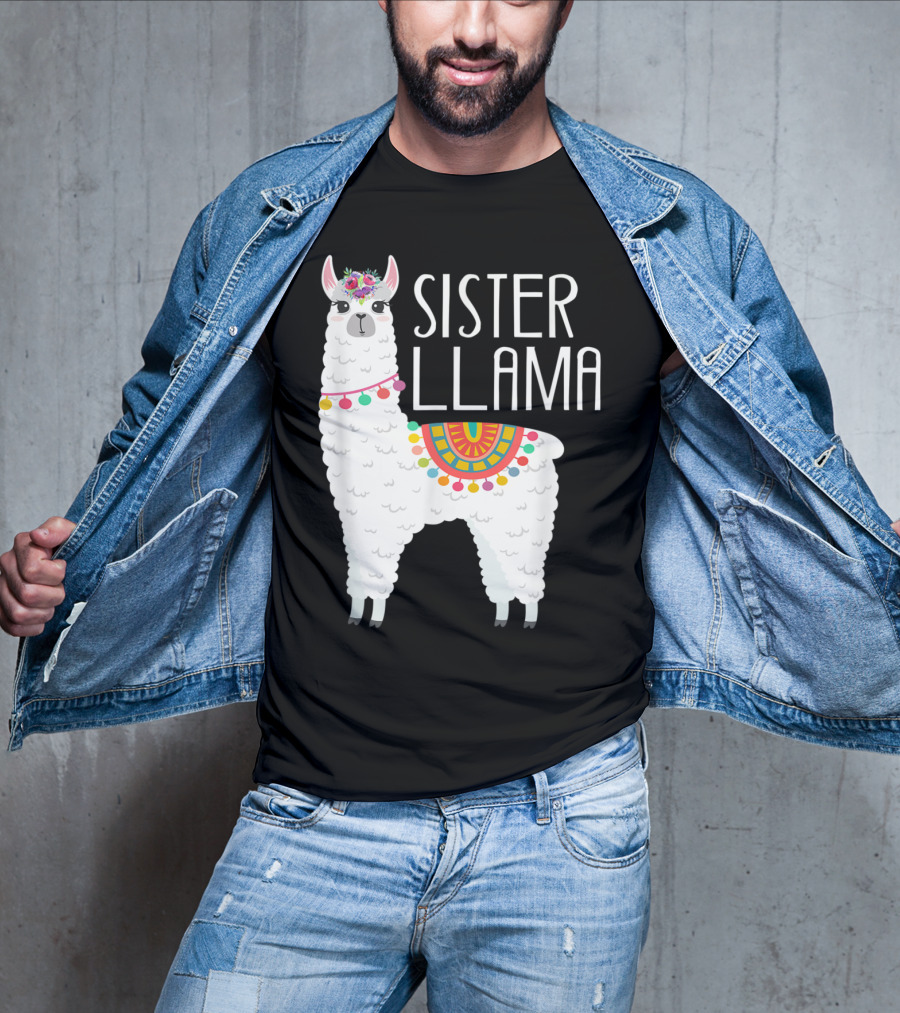 Sister Llama Funny Flower Crown Colorful Blanket T-Shirt