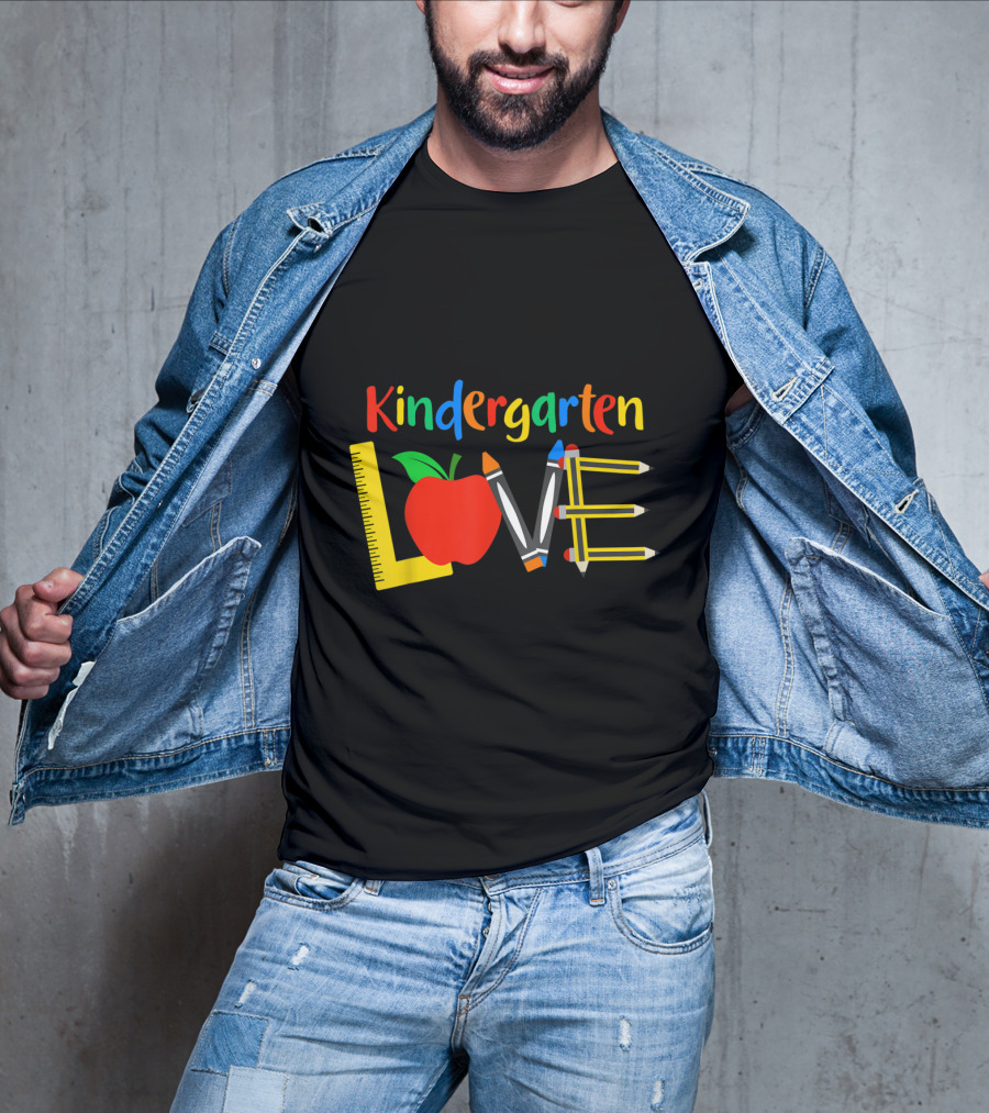 Kindergarten Love Apple Ruler Crayons Pencils T-Shirt