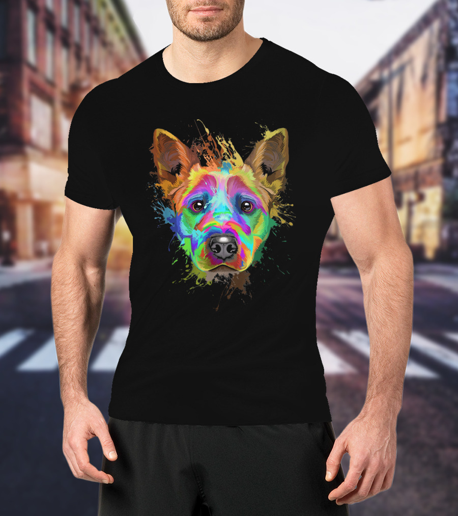 Vibrant Splash Art Blue Heeler Cattle T-Shirt