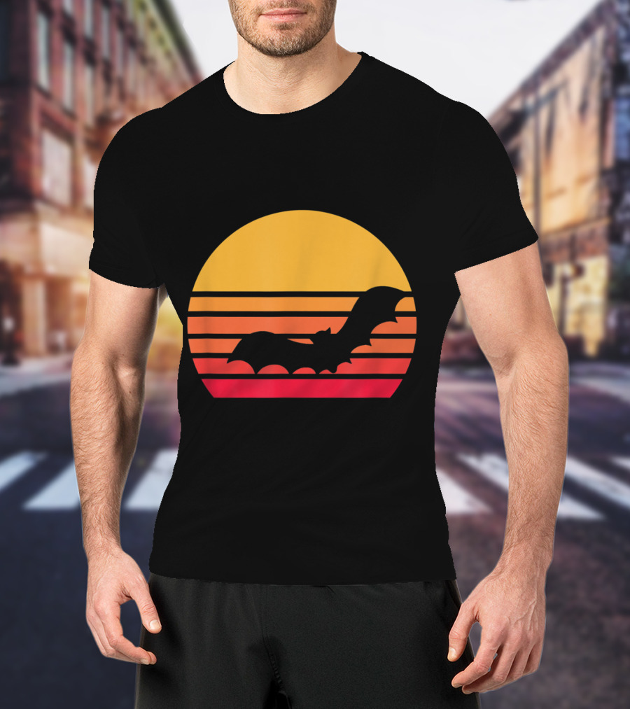 Vintage Sunset Halloween Bat Vampire T-Shirt