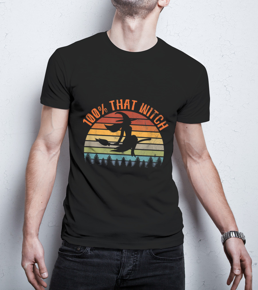 100% That Witch Funny Halloween Vintage Retro Sunset T-Shirt