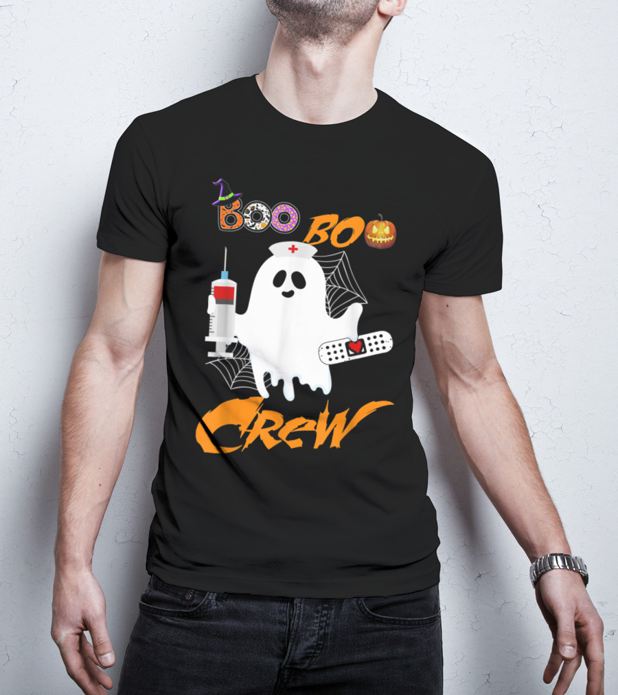 Boo Boo Crew Nurse Ghost Funny Halloween Costume With Syringe And Spider Webs T-Shirt