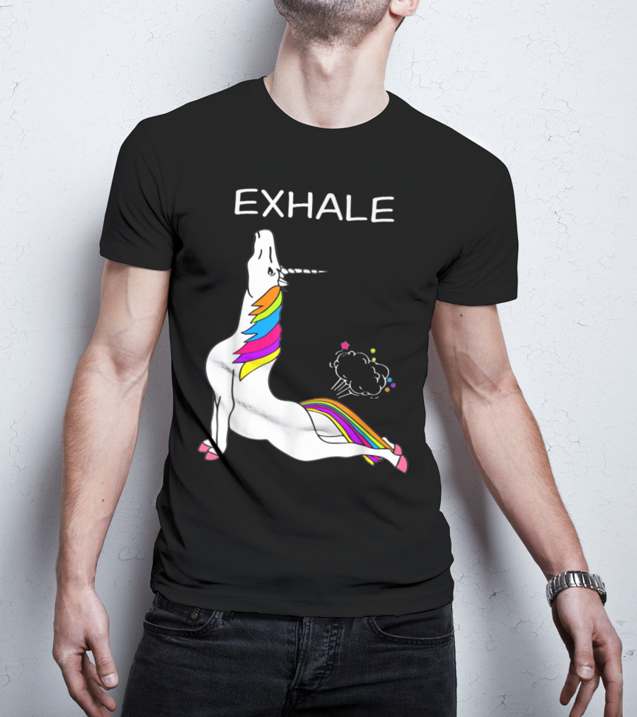 EXHALE Yoga Unicorn Funny Yoga Unicorn Exhale Fart Rainbow T-Shirt