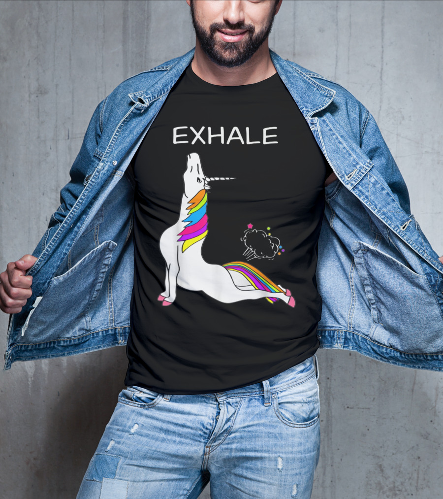 EXHALE Yoga Unicorn Funny Yoga Unicorn Exhale Fart Rainbow T-Shirt