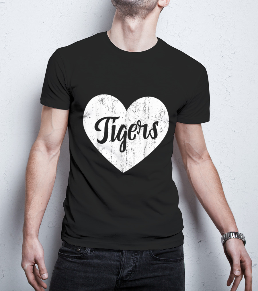 Tigers School Team Spirit Cute Heart Mascot Fan T-Shirt