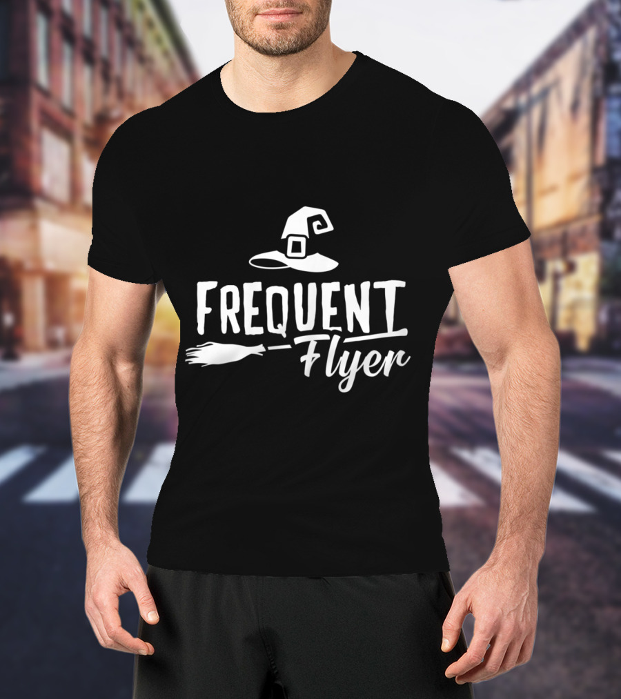 Frequent Flyer Witch Hat Broomstick Halloween Party T-Shirt