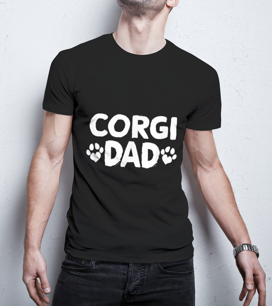 Corgi Dad Paw Print Heart T-Shirt