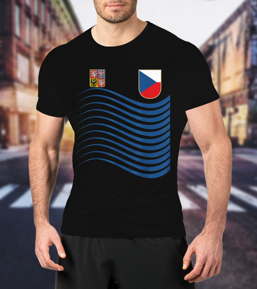 Czech Republic Soccer Jersey Czech Flag Coat Of Arms Waves Basketball T-Shirt