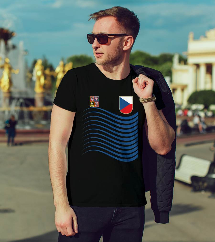 Czech Republic Soccer Jersey Czech Flag Coat Of Arms Waves Basketball T-Shirt
