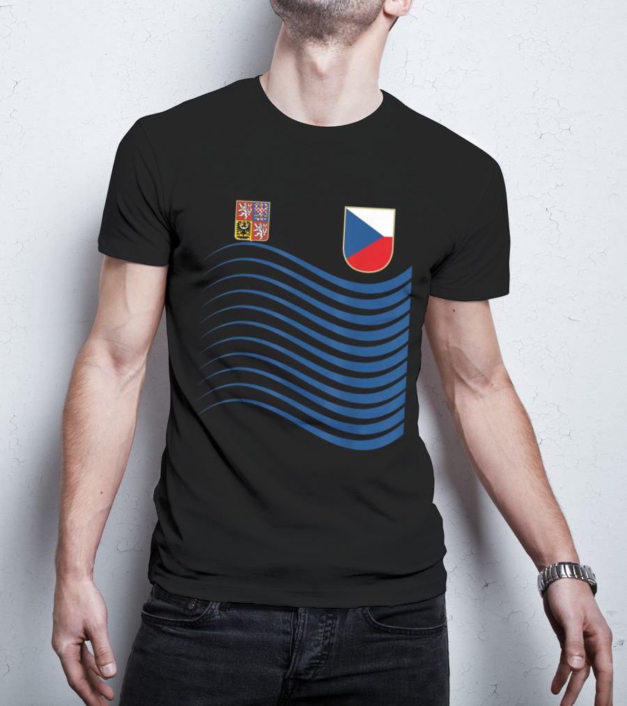 Czech Republic Soccer Jersey Czech Flag Coat Of Arms Waves Basketball T-Shirt