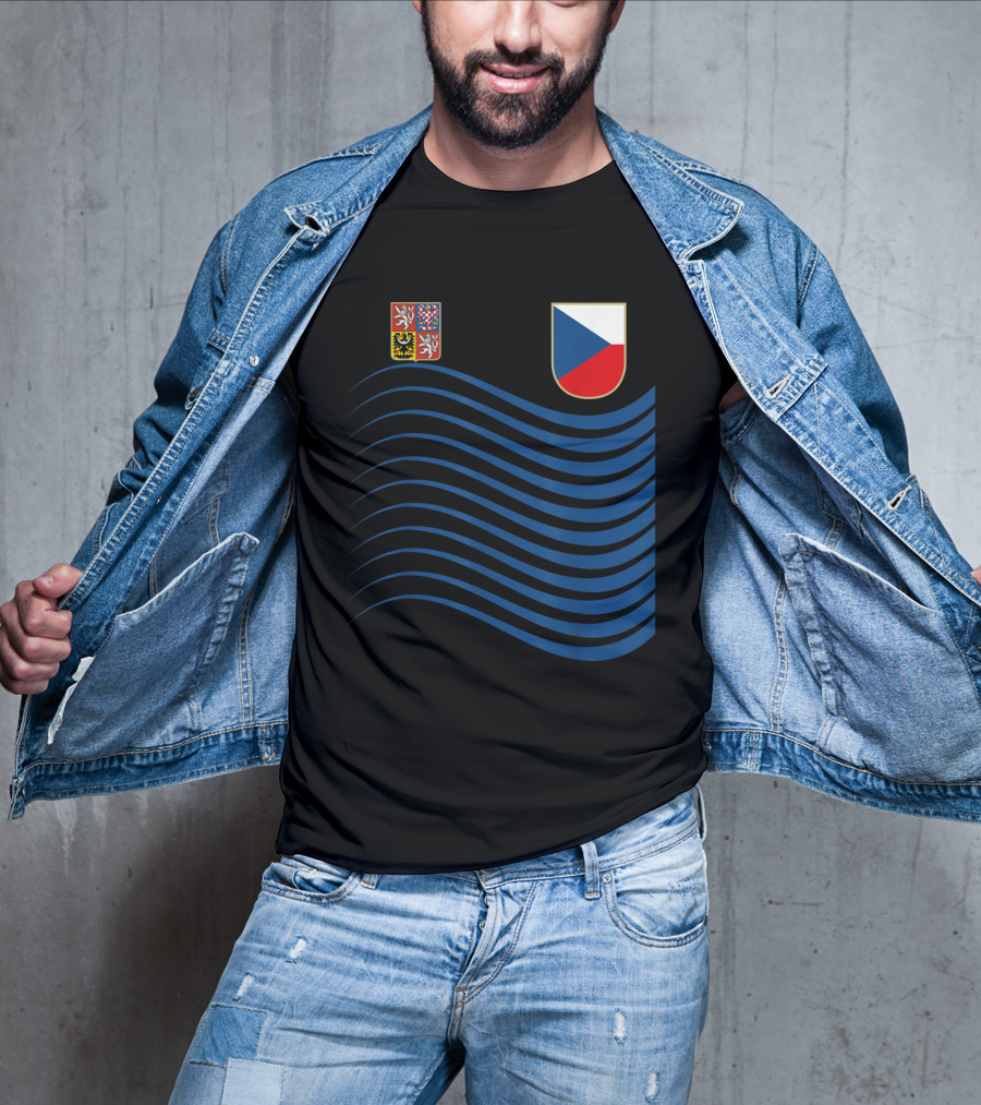 Czech Republic Soccer Jersey Czech Flag Coat Of Arms Waves Basketball T-Shirt
