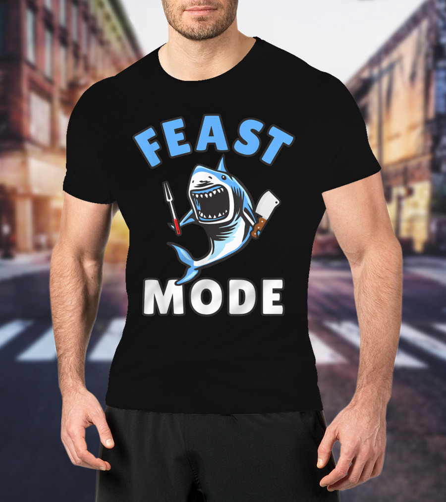 Feast Mode Great White Shark Cartoon Thanksgiving Kids T-Shirt