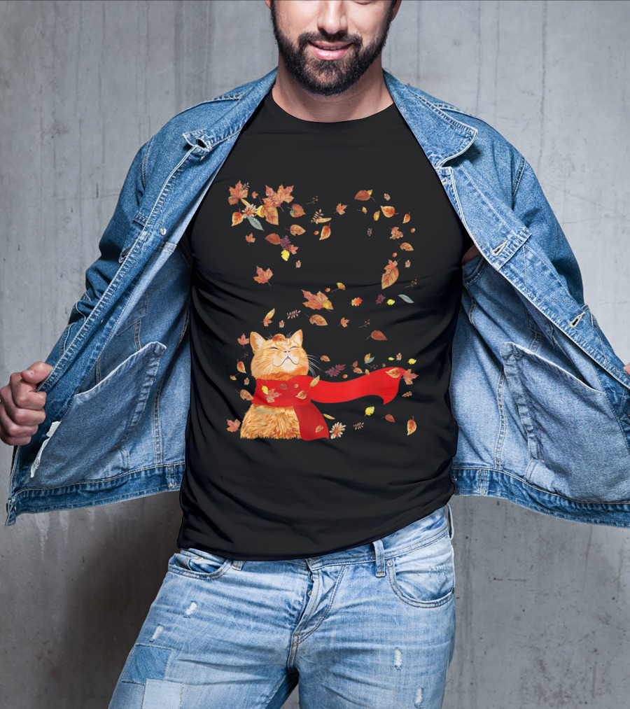 Hello Autumn Maple Leaf Fall Funny Cat Kitten Lover T-Shirt