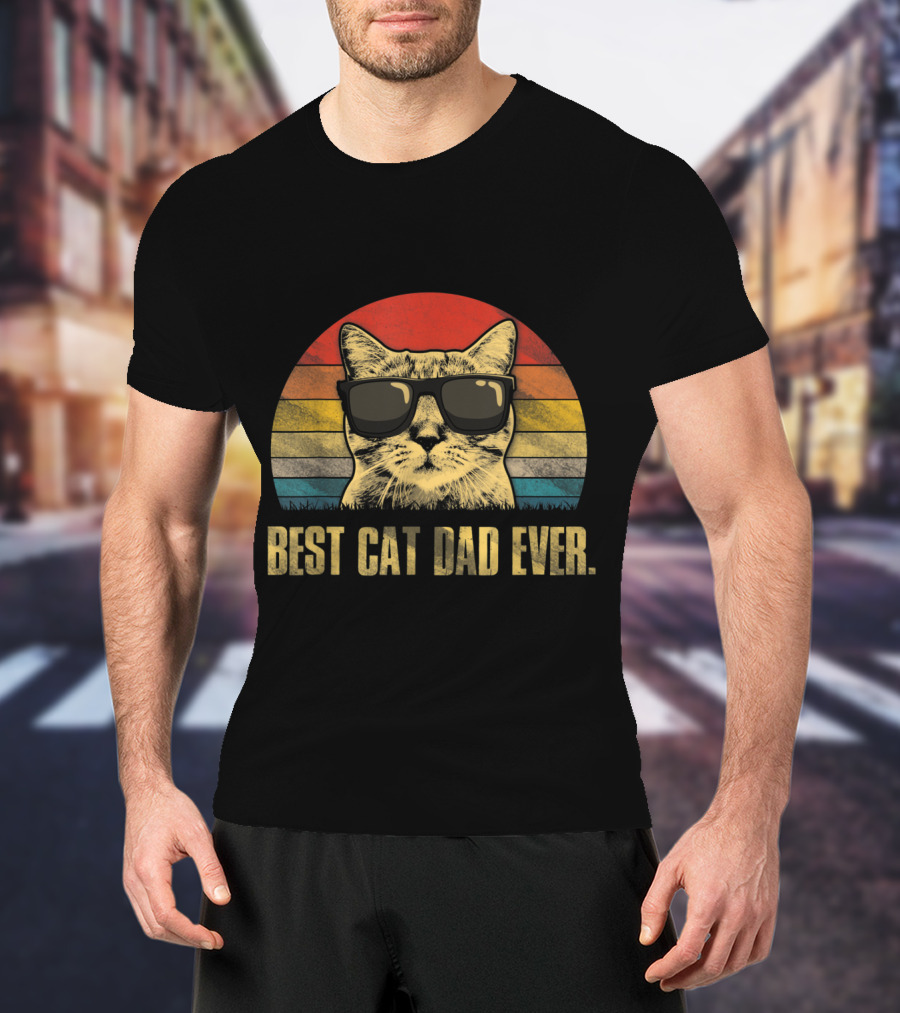 Best Cat Dad Ever Retro Cat With Sunglasses T-Shirt