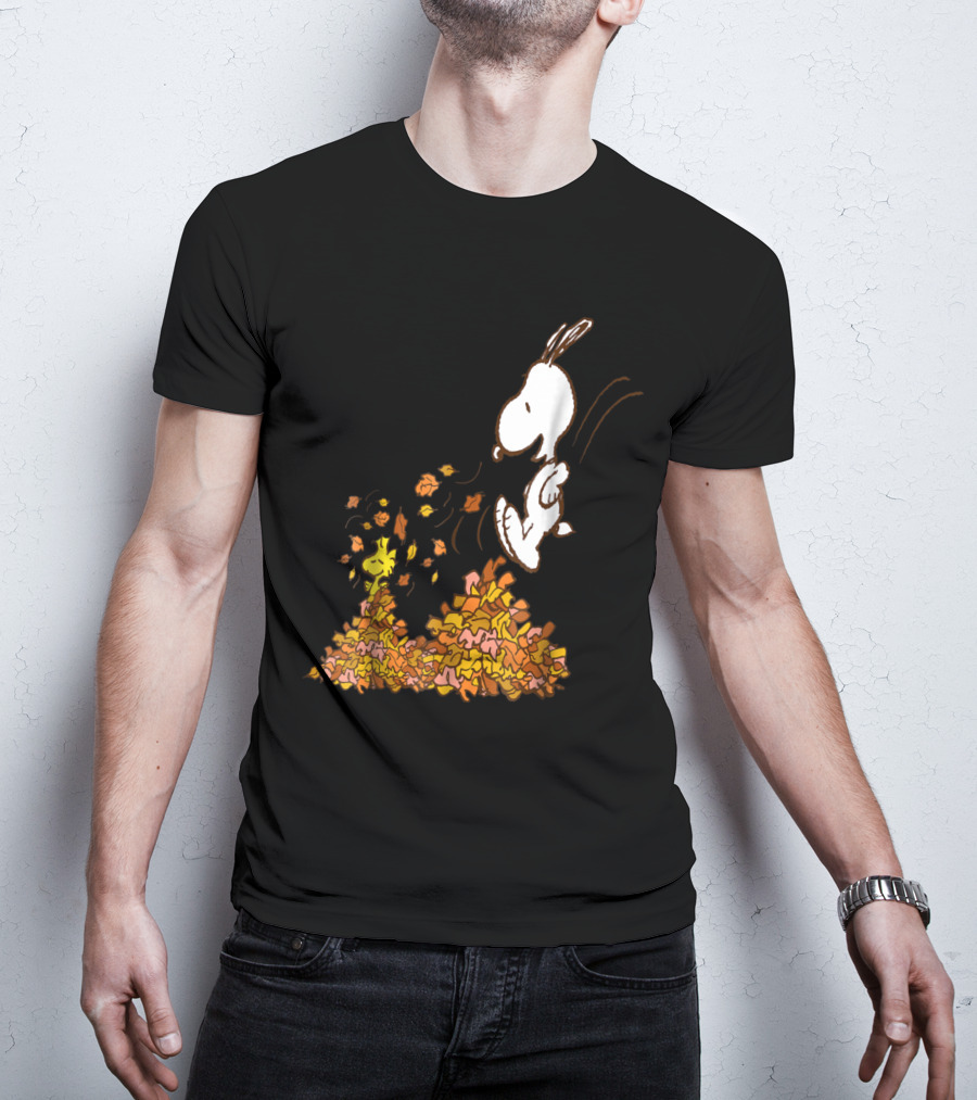 Funny Snoopy Jumping Into Leaves Peanuts Charlie Brown T-Shirt