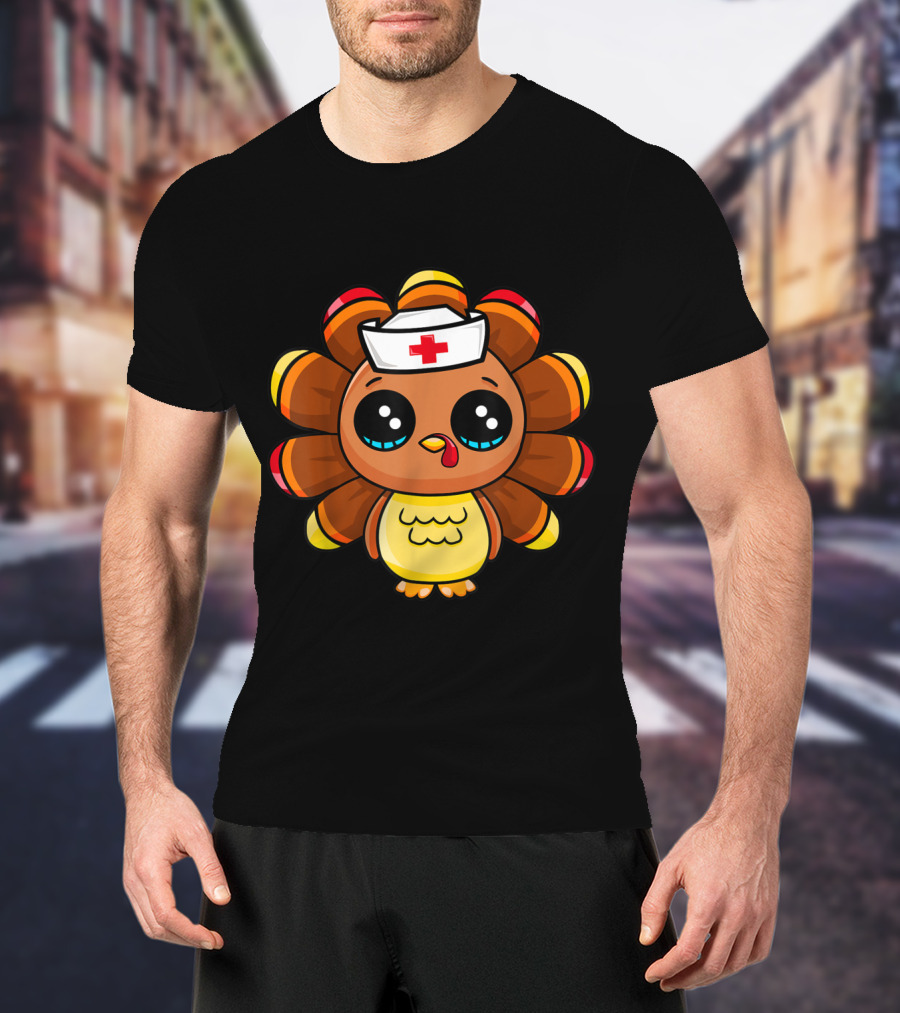 Thanksgiving Nurse Turkey Cute Family Cartoon Nurse Turkey T-Shirt