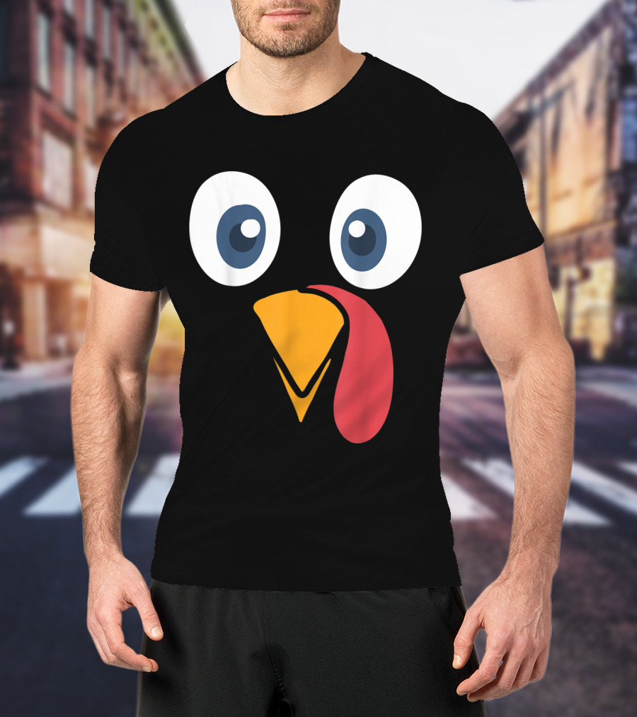 Thanksgiving Turkey Face Cartoon Eyes Beak And Snood T-Shirt