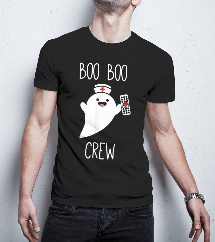 Boo Boo Crew Halloween Nurse Ghost With Nurse Cap And Heart Bandage T-Shirt